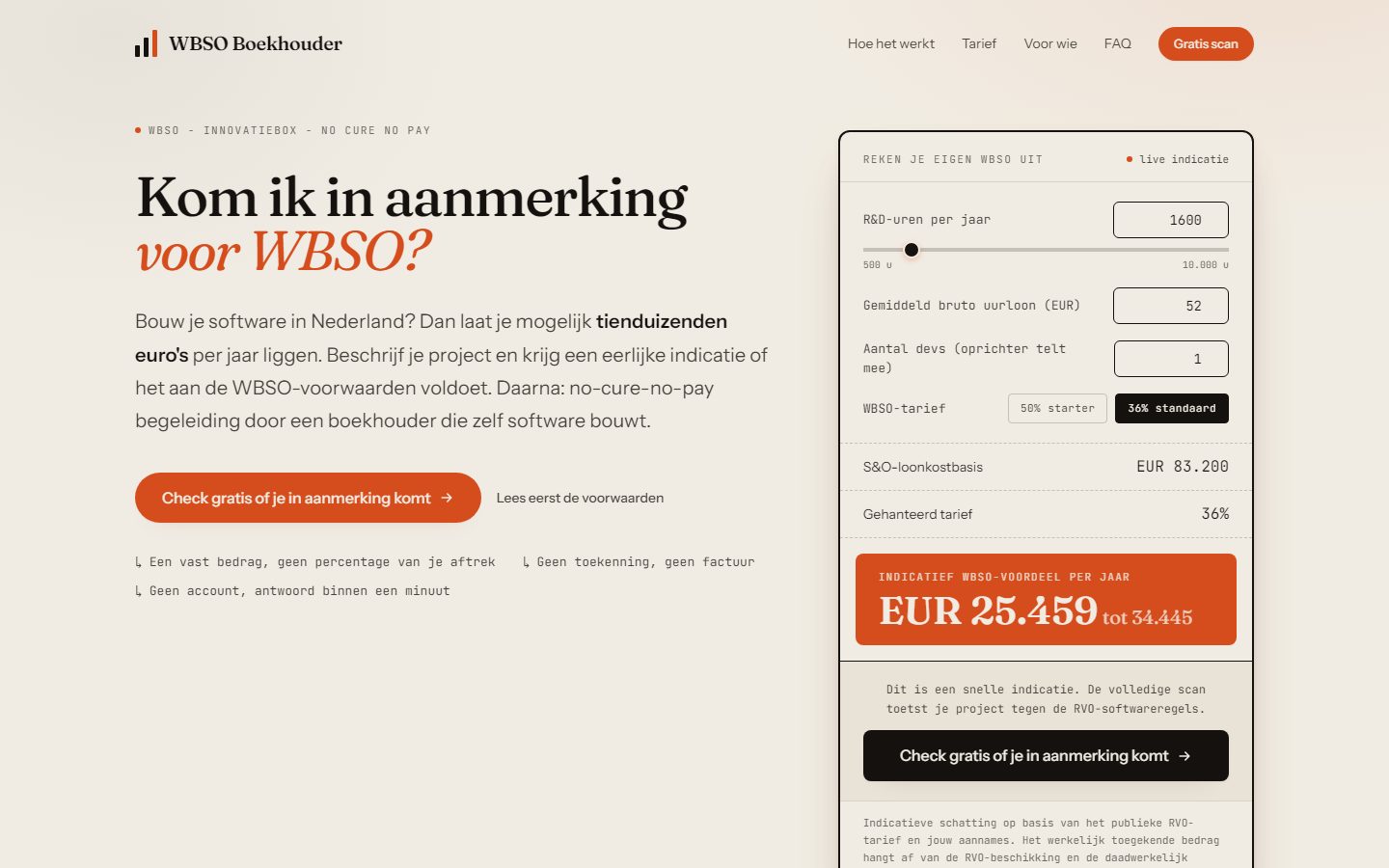 WBSO Boekhouder homepage: WBSO eligibility checker for Dutch entrepreneurs